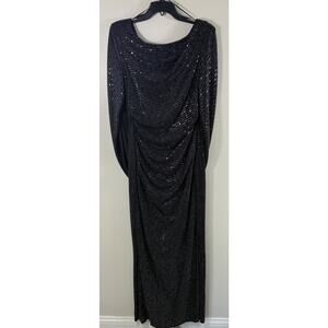 Whimsygoth Black Sparkle Maxi Dress Cape Sleeve Gothic